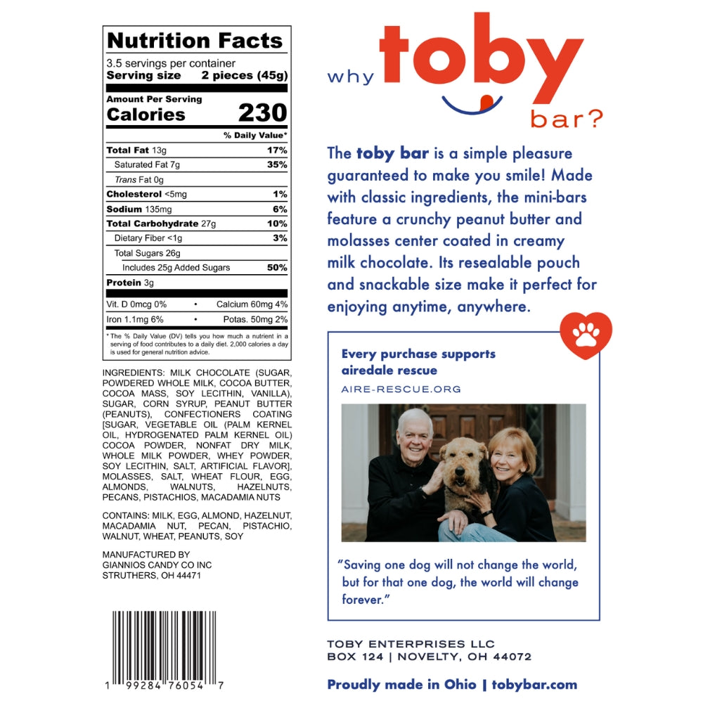 Nutrition panel, 230 calories per serving and 25 grams of sugar. Contains all major allergens.